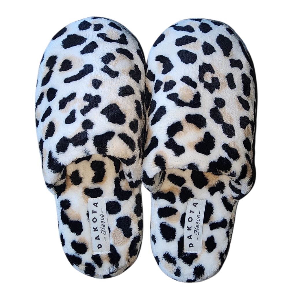 DAKOTA FLEECE leopard print slippers, size L/9-10